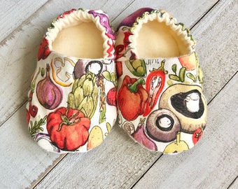 Vegetables Baby Shoes, Vegan Baby, Vegetarian, Baby Booties, Moccasins, Baby Moccs, Soft Dole Shoes, Toddler Shoes, Slippers