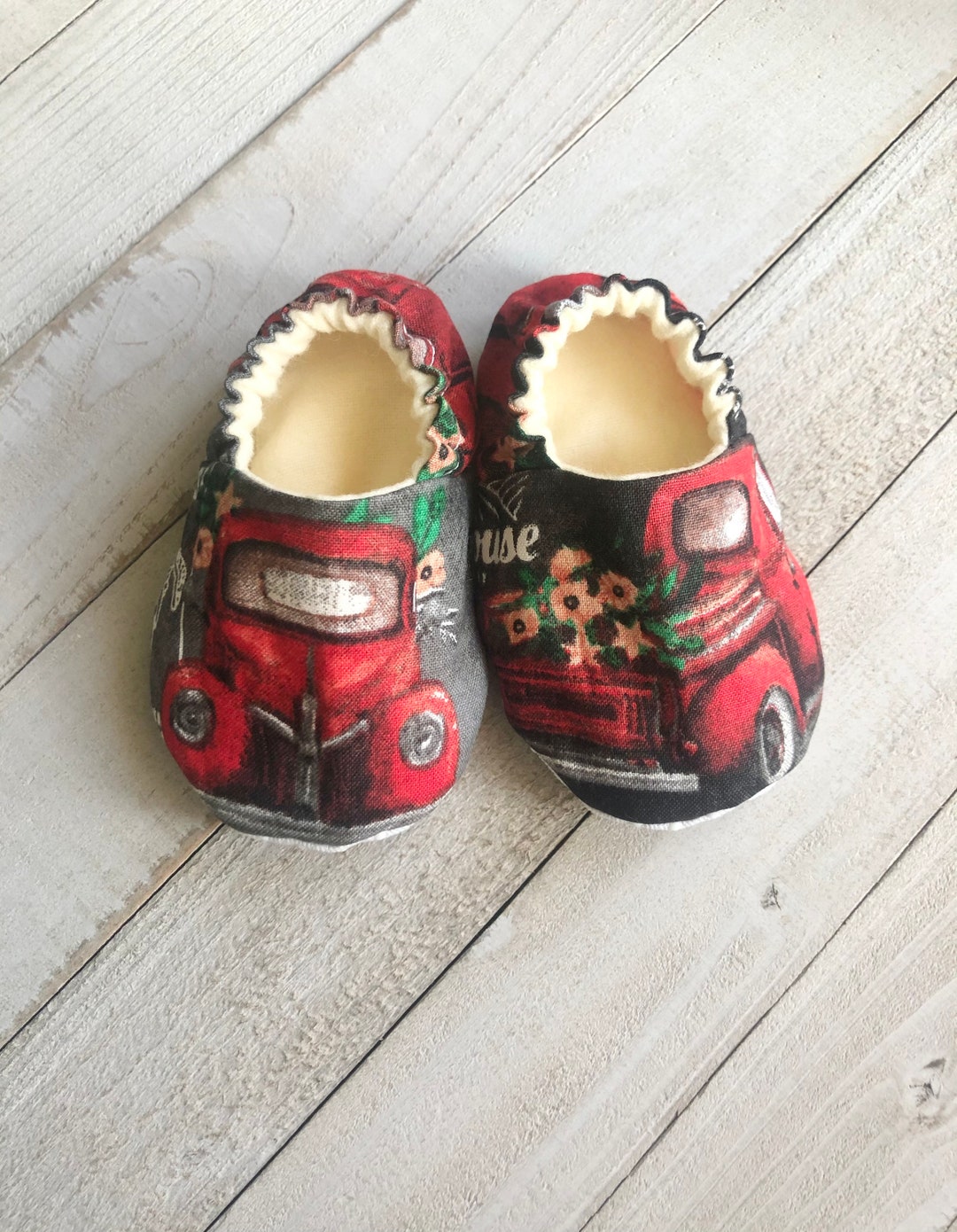 Red Truck Crib Shoes, Christmas Baby Shoes, Moccasins, Holiday Baby ...