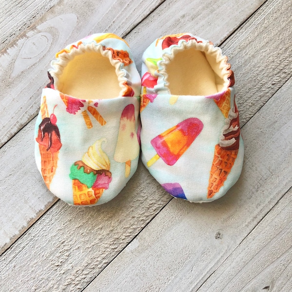 Ice Cream Baby Shoes, Popsicles, Frozen Treats, Crib Shoes, Toddler Shoes, Moccasins, Baby Booties, Baby Slippers, Fabric Shoes