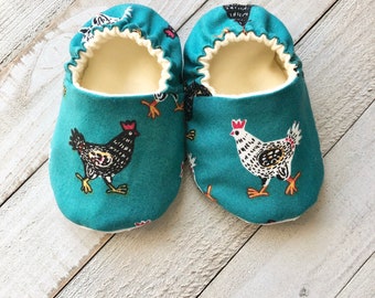 Chicken Crib Shoes, Baby shoes, Baby Booties, Toddler Shoes, Moccasins, Soft Sole Shoes, Baby Slippers, Fabric Shoes, Baby Stay On Shoes