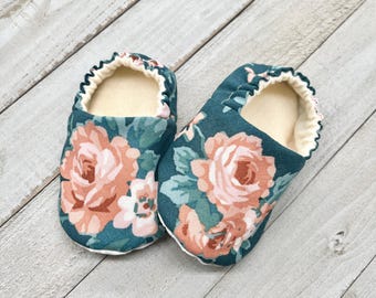 Floral Baby Moccasins, Soft Sole Crib Shoes, Baby Shower Gift