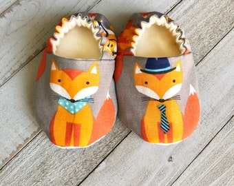 Fox Baby Crib Shoes, Handmade Soft Sole Moccasins