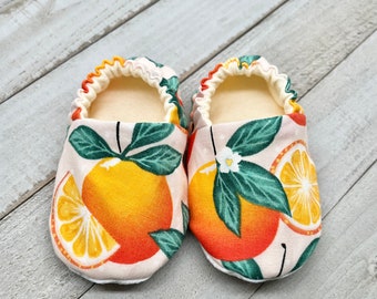 Orange Fruit Crib Shoes, Citrus, Baby Shoes, Fruit Baby Booties, Toddler Shoes, Soft Sole Shoes, Moccasins, Baby Slippers, Baby Shower Gift