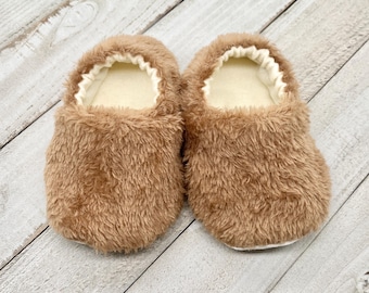 Minky Fleece Baby Slippers, Handmade Crib Shoes