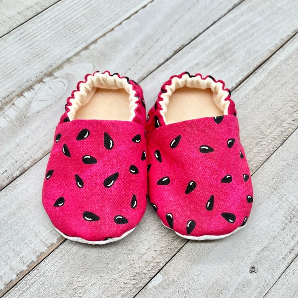 Watermelon Baby Moccasins, Fruit Baby Booties, Summer Baby shoes, Crib Shoes, Baby Slippers, Baby Shower Gift, Stay on Shoes