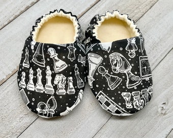 Chess Baby Shoes, Crib Shoes, Baby Booties, Moccasins, Toddler Shoes, Baby Slippers, Fabric Shoes, Stay On Shoes