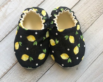 Lemon Baby Shoes, Crib Shoes, Toddler Shoes, Moccasins, Baby Booties, Baby Slippers, Fabric Shoes, Stay On Shoes