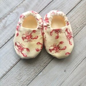 Lobsters Crib Shoes, Baby Shoes, Toddler Shoes, Moccasins, Baby Booties, Baby Slippers, Fabric Shoes