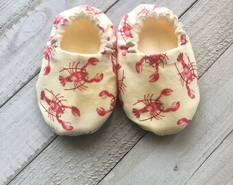 Lobsters Crib Shoes, Baby Shoes, Toddler Shoes, Moccasins, Baby Booties, Baby Slippers, Fabric Shoes