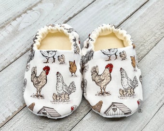 Chicken Family Baby Booties, Farm Baby Shoes, Crib Shoes, Moccasins, Baby Slippers, Baby Shower Gift