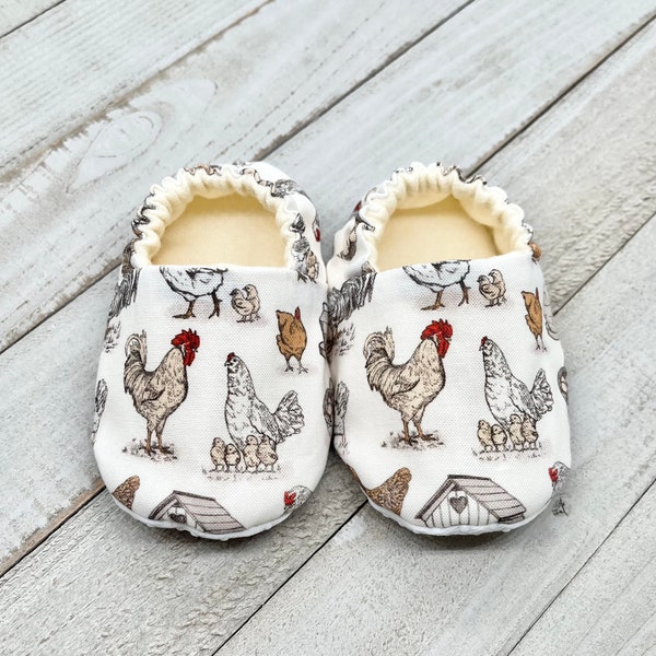 Chicken Family Baby Booties, Farm Baby Shoes, Crib Shoes, Moccasins, Baby Slippers, Baby Shower Gift