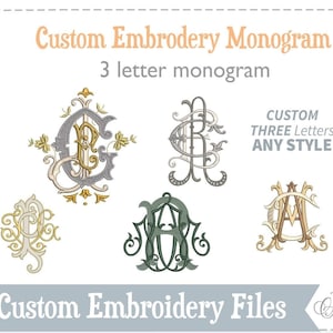 3 Letter Monogram - Custom Embroidery Monogram Setup -Digital Embroidery File - Made To Order