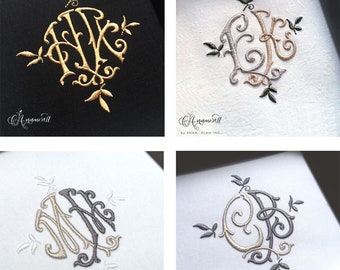 Small Custom Monogram Setup: 2 Letter Monza  Custom Interlocking Embroidery Monogram Design.