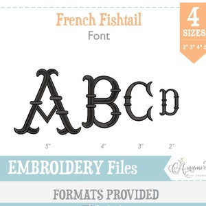 4 misure (2 - 5 pollici) Carattere monogramma alfabeto ricamo a macchina a coda di pesce francese - Carattere BX