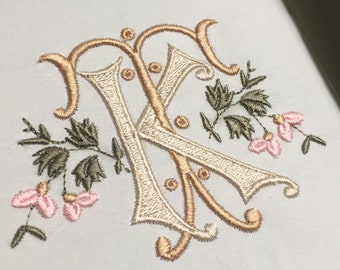 Interlocking T and K Monogram Embroidery Design / Embroidery design, Embroidery Monogram Pattern, TK, KT