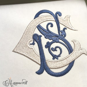 Diseño de bordado de monograma entrelazado CS o SC / Archivo de bordado a máquina / Monograma entrelazado de bordado C y S