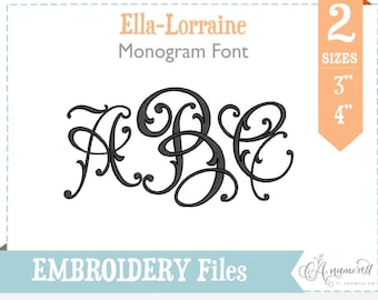 2 sizes (Medium) Ella Lorraine Vintage Damask Monogram,  Machine Embroidery Font Monogram Alphabet - 3" & 4" inch