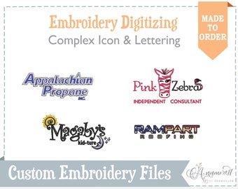 Complex Icon with Name Logo- Custom Embroidery Digitizing - Made to order