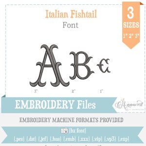 3 sizes Small Italian Fishtail Machine Embroidery Font Monogram Alphabet 1, 2 & 3 inch, BX font image 2