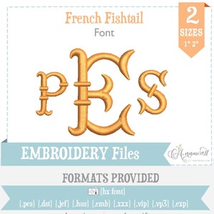 2 sizes Small French Fishtail  Machine Embroidery Font Monogram Alphabet -  1" & 2" inch