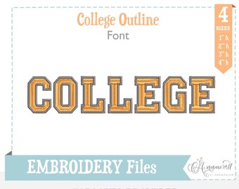4 sizes College with Border Athletic Embroidery Font for Embroidery Machines, 2 color