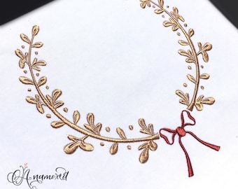 Laurel  Monogram  Frame with Bow, Wreath, Embroidery Design for Embroidery Machine | Instant Download