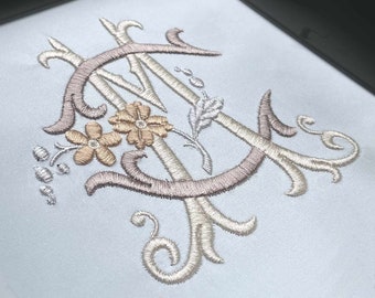 Diseño de monograma de bordado entrelazado C y M / Archivo de bordado a máquina / CM, MC