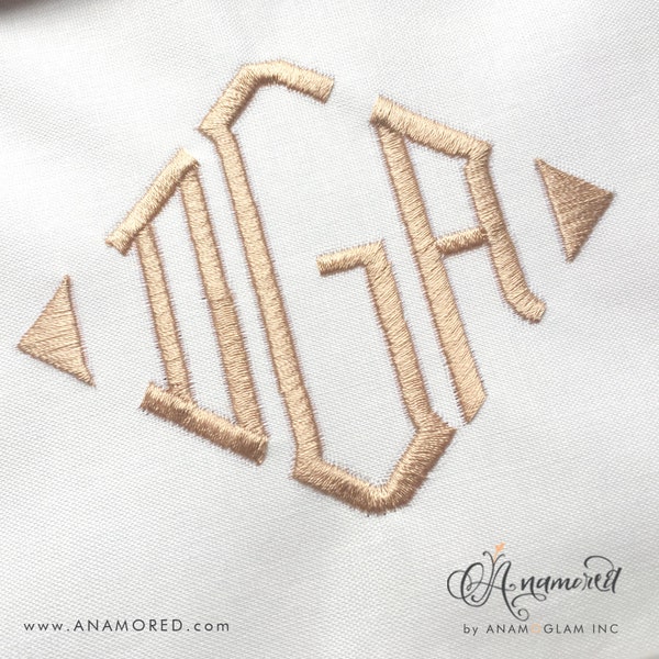 4 sizes (3", 4", 5", 6")  Diamond Monogram, 26 letters, 5 brackets, 4 crests,  Embroidery font for embroidery machines. BX font