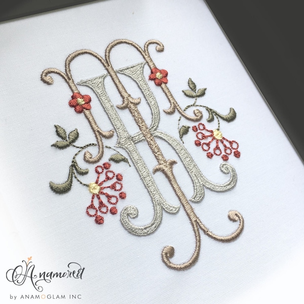 Interlocking K and T Embroidery Monogram Design for Machine Embroidery | KT, TK 2 letter vintage floral initials