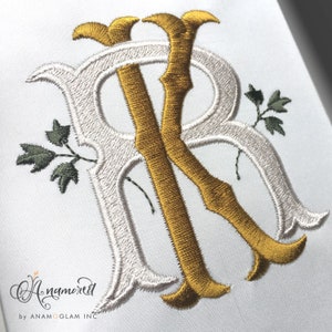 Interlocking R and K Embroidery Monogram Design for Machine
