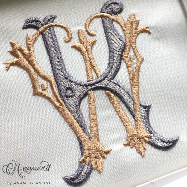 Interlocking W and K Monogram. Embroidery design for Embroidery Machines. WK or KW monogram