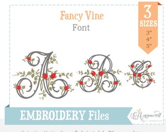 3 sizes: 3" and 4" and 5" Fancy Floral Vine Monogram  Embroidery Font for Embroidery Machine/ BX font / Antique Victorian Antique Font