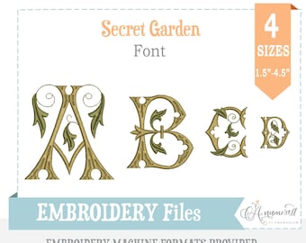 4 Sizes (Best Deal) Secret Garden Embroidery Monogram Font for Embroidery Machines