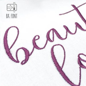 May include: Embroidery file design for "Beautiful Love" in a cursive script font. The design is available in three sizes: 1 inch, 2 inches, and 3 inches high.