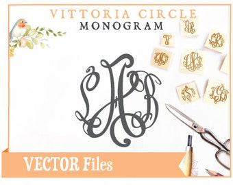 3 Letter Vittoria circle Script monogram VECTOR Alphabet/Font: Design/ Instant Download; .ai .eps .psd .pdf .svg .dxf .emf