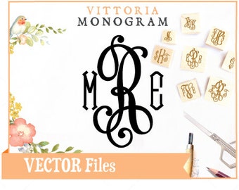 Vittoria Script monogram VECTOR Alphabet/Font: Design/ Instant Download; .eps .pdf .svg .dxf .emf