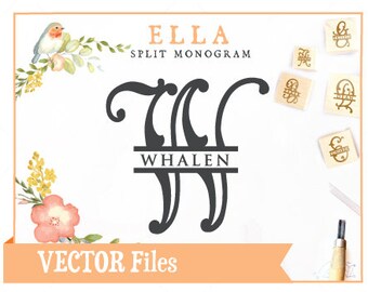Split Ella Flourish Monogram VECTOR Alphabet/Font: Design/ Instant Download; .eps .pdf .svg .dxf .emf | Split Fancy Monogram, Monogram Font