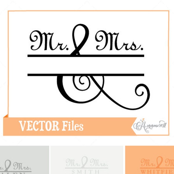 Mr. & Mrs. SVG Split Frame, Wedding SVG, Split Horizontal Frame Design, Split Monogram SVG