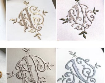 Custom Monogram Setup:2 letter Monza Contrasting Custom Interlocking Embroidery Monogram Design.