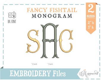 2" & 3" Fancy Fishtail Embroidery Alphabet for Embroidery Machines / Fishtail Embroidery Font / BX files Fish tail font