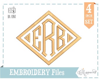 4" Diamond Monogram Font: Embroidery Design/ Files for instant download for embroidery machines Diamond BX Font