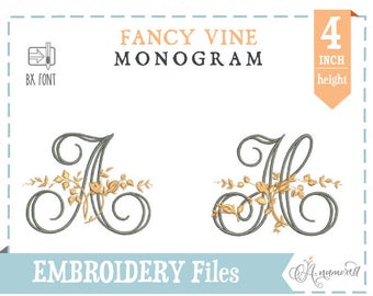 Fancy Floral Vine Monogram Embroidery Alphabet Files for Embroidery Machine/ BX font / A-Z Embroidery Download / Antique Font