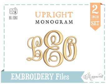 2 inch Upright Script Monogram Alphabet Embroidery Font: Monogram files, Embroidery Files for embroidery machines, BX font