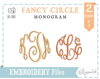 Fancy Master Circle Monogram Embroidery Fonts 2 Sizes (4" & 5") Three Letters Monogram Fonts BX Fonts Embroidery Designs PES Alphabets