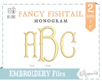 Fancy Fishtail Machine Embroidery Font Monogram Alphabet - 2 Sizes, 3 and 4 inch
