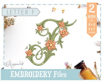 Letter F - Floral Antique Vine Monogram Embroidery Font/Alphabet for Machines / Letter F Monogram - F Embroidery File - Antique F