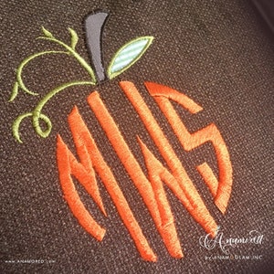 Applique de décoration de fruit citrouille/pomme/orange avec tiges, broderie de feuilles et de vigne pour monogrammes.
