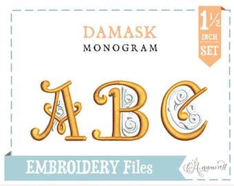 1.5" inch Damask Machine Embroidery Font Monogram Alphabet - 1 Size