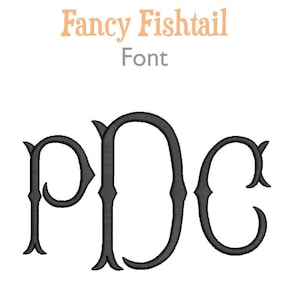 2 sizes (3 & 4 inch) Fancy Fishtail Machine Embroidery Font and Monogram, 26 letters, uppercase, Bx font
