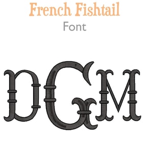 2 sizes (3 and 4 inch) Medium French Fishtail  Machine Embroidery Font Monogram Alphabet, Bx font
